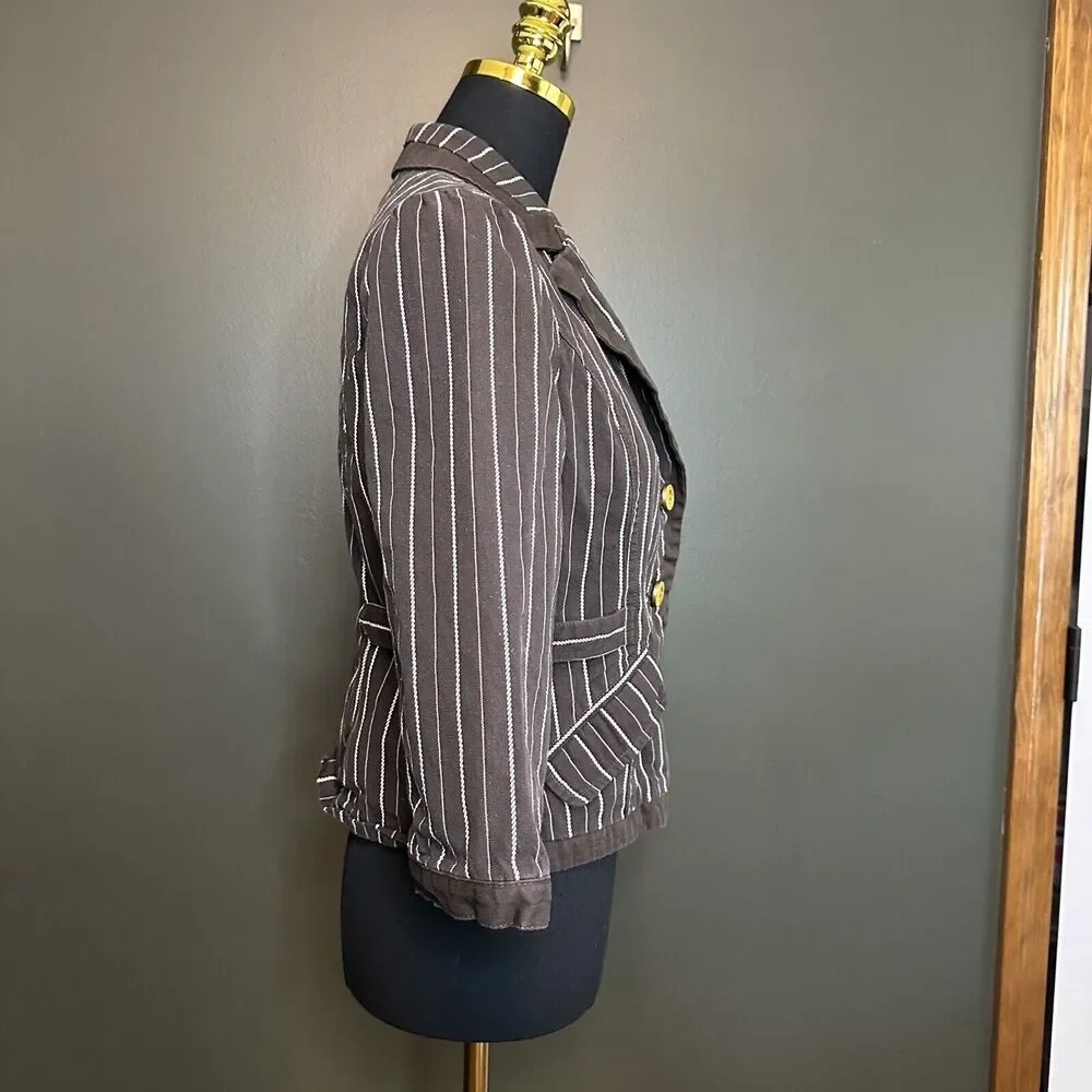 Roxy‎ Brown White Striped Cropped Blazer Jacket Y2K L Large - Picture 7 of 7